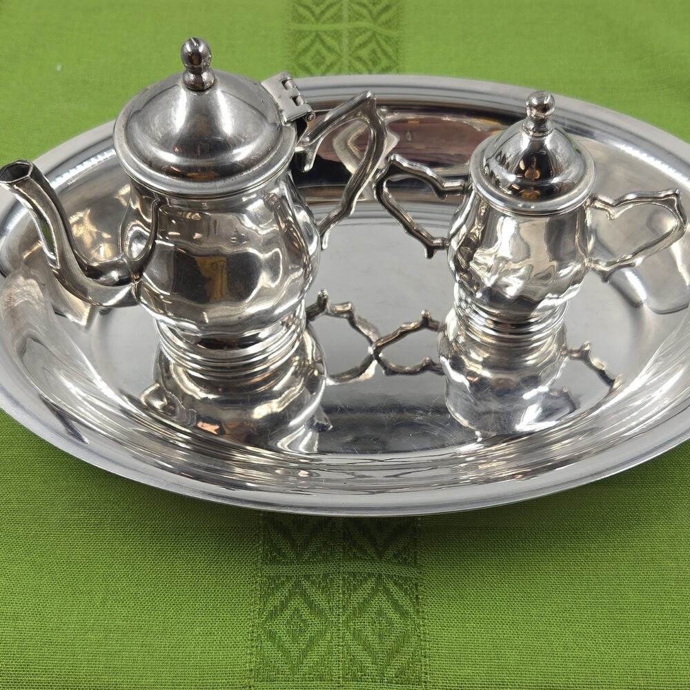 Godinger Silverplate Creamer & Sugar Bowl on platter.